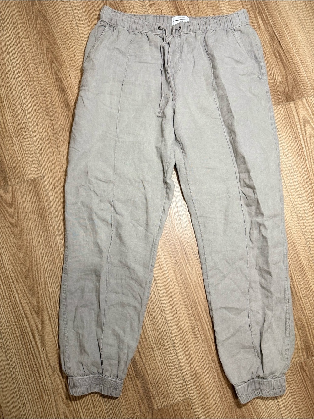 Halston 100% Linen Drawstring Elastic Waist Jogger Pants Women's Large Gray